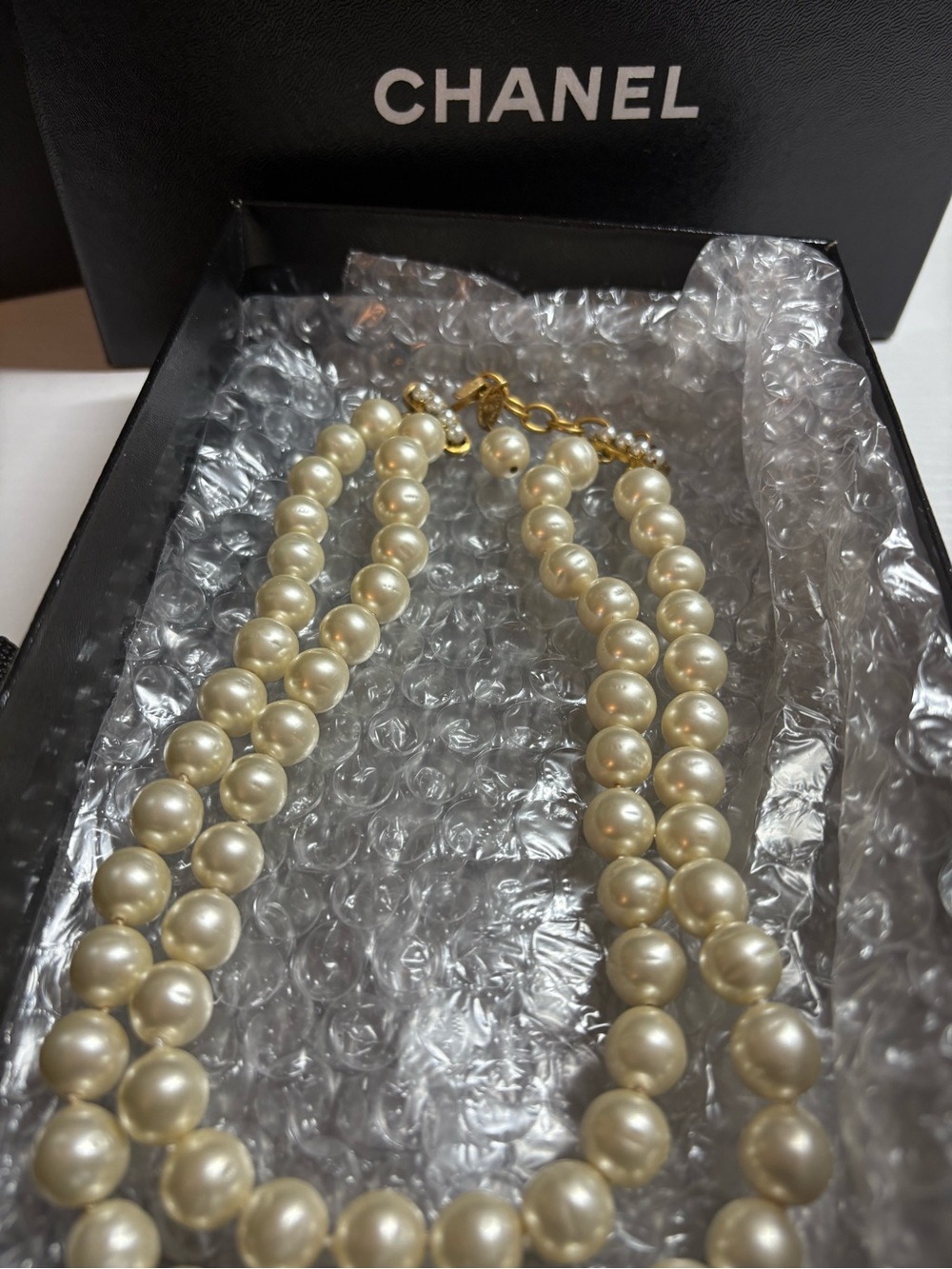 CHANEL Double-Strand Pearl Necklace in Ivory and Gold tone